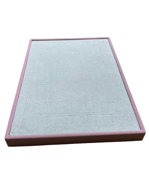 140 lı Batırmalı Yüzük Tablası Pembe Gri Kadife - 3