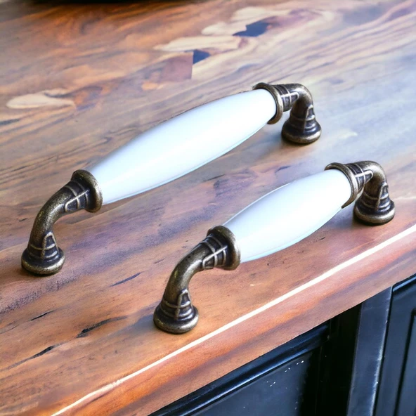 Gül Gerçek Porselen Eskitme Antik Sarı 128 mm Mobilya Mutfak Çekmece Dolap Kulpu Kulbu Kulpları - 4