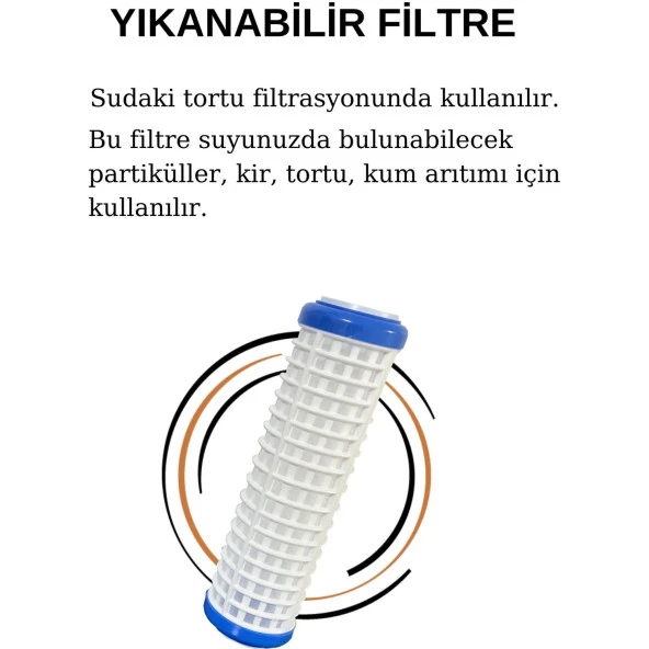 10" Daire Girişi Yıkanabilir Filtreli Su Arıtma Filtre Kabı 3/4 - 3