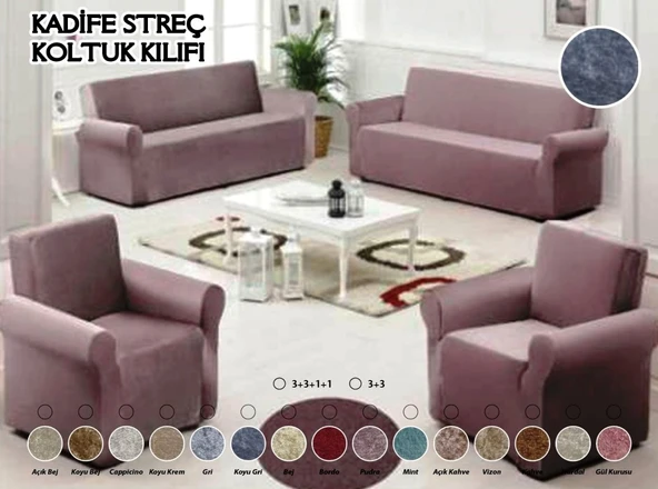 Mandaş Kadife Koltuk Örtüsü Maxi Takım (3+3+1+1)-Gold - 2