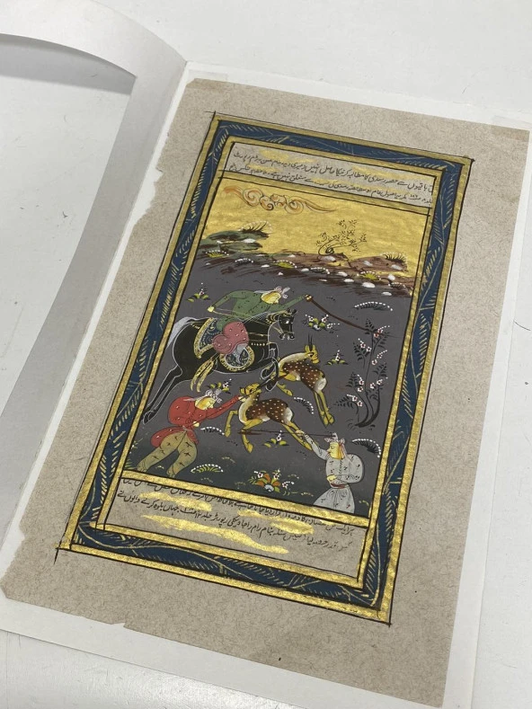 Ormanda Avcılık Konulu El Yapımı Minyatür Resim 21x12 cm - 3