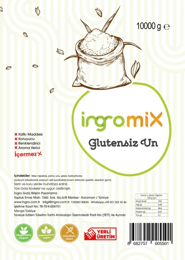 İngromiX Glutensiz Un 10000 g