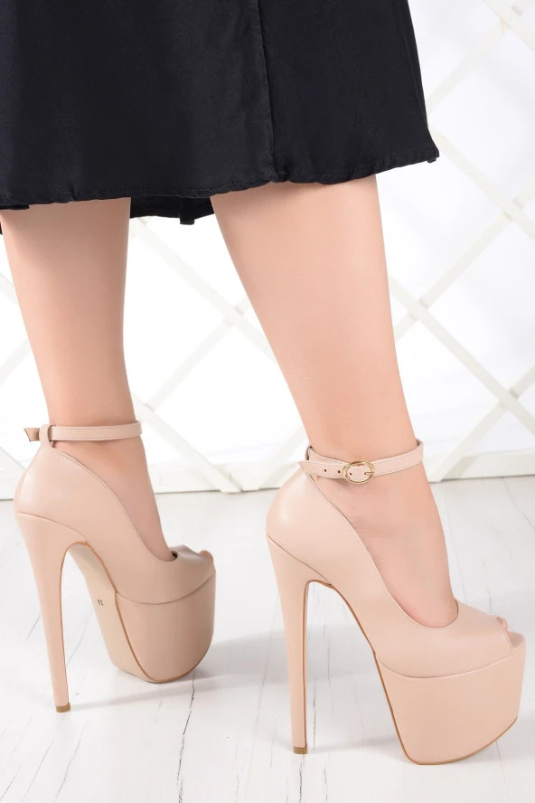 Erkan Saçmacı Betty Ten Vegan Önü Açık Platformlu Abiye Ayakkabı 18 cm. - 3