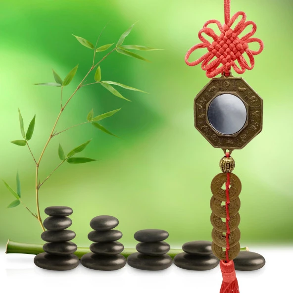 Çin Feng Shui Şans ve Bereket Bagua Ayna Beşli Para 35 cm - Resim 4