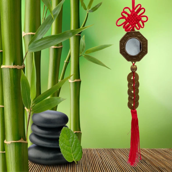 Çin Feng Shui Şans ve Bereket Bagua Ayna Beşli Para 35 cm - Resim 5