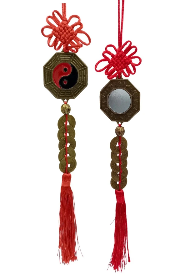 Çin Feng Shui Şans ve Bereket Bagua Ayna Beşli Para 35 cm - Resim 6