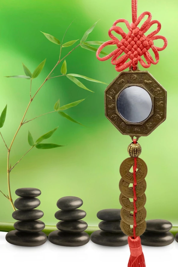 Çin Feng Shui Şans ve Bereket Bagua Ayna Beşli Para 35 cm - Resim 9