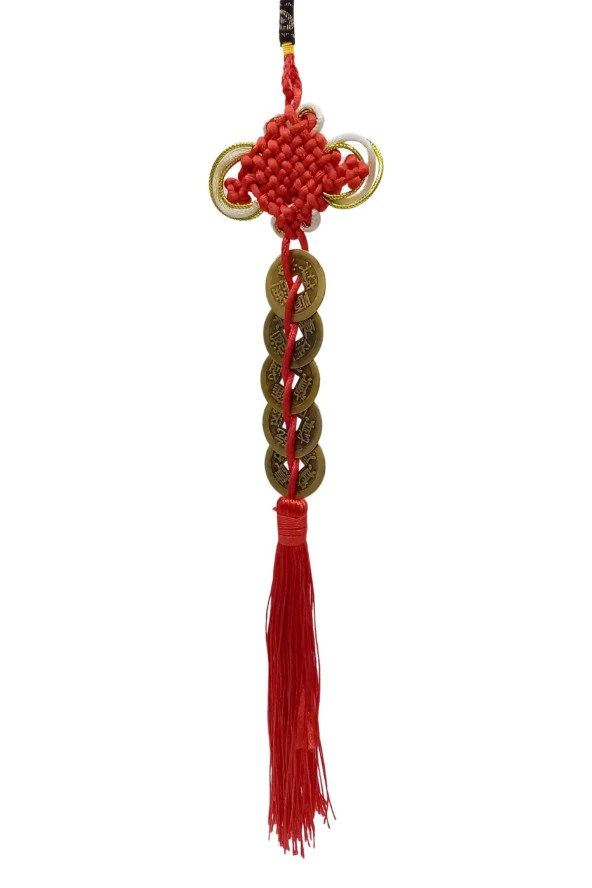 Çin Feng Shui Şans ve Bereket Düğüm Beşli Para 35 cm - Resim 6