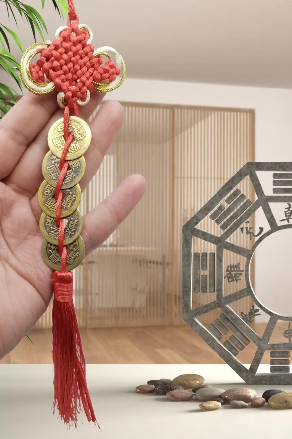 Çin Feng Shui Şans ve Bereket Düğüm Beşli Para 35 cm - Resim 8