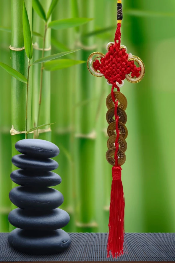 Çin Feng Shui Şans ve Bereket Düğüm Beşli Para 35 cm - Resim 9