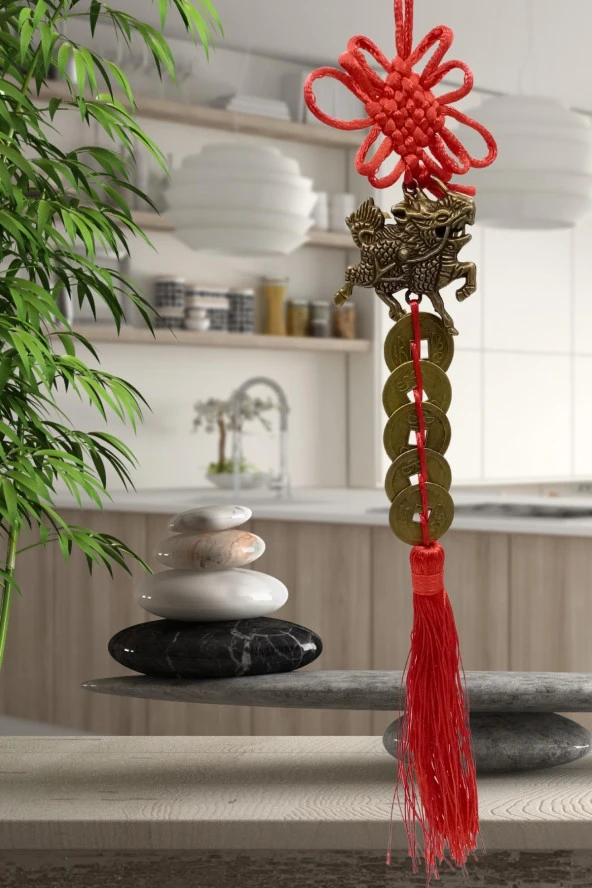 Çin Feng Shui Şans ve Bereket Beşli Para Dragon 35 cm - Resim 8