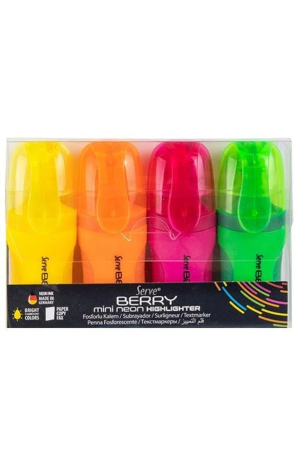 Berry Mini Fosforlu Kalem Neon 4lü Set