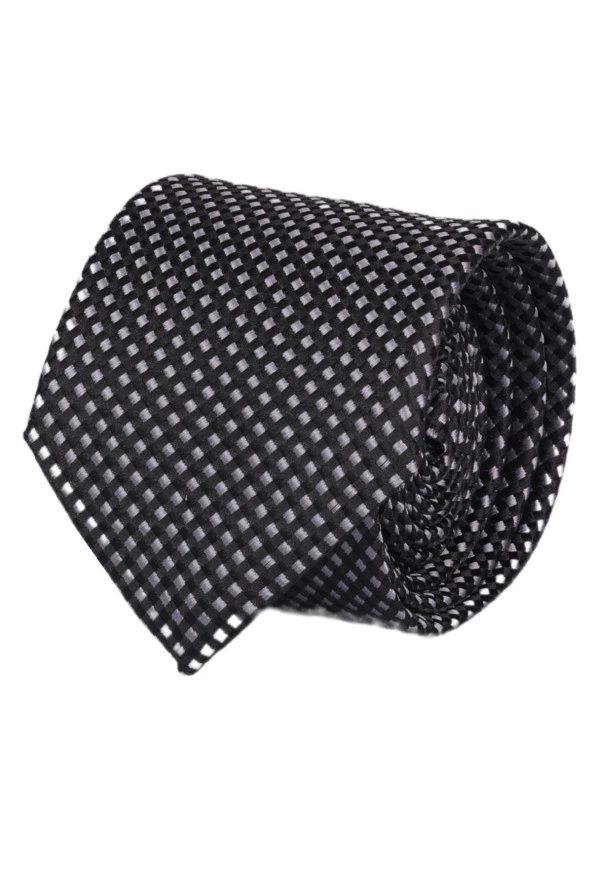 Esgue Hand Made 7.5 cm Siyah Gri Desenli Kravat Mendil - Resim 2