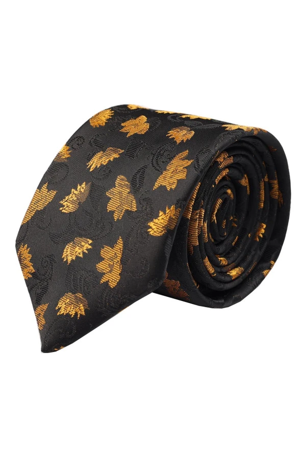 Esgue Desenli Gold & Siyah Kravat & Mendil - 2