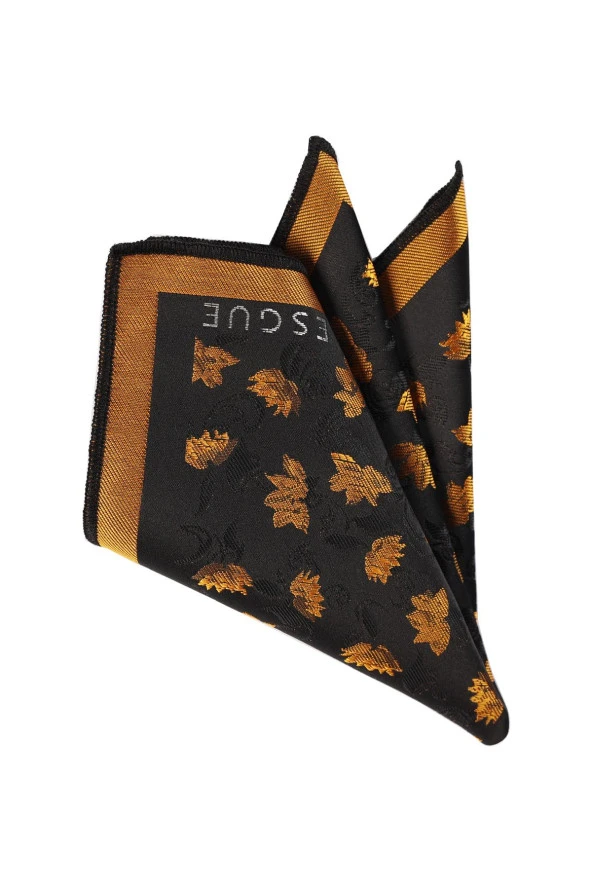 Esgue Desenli Gold & Siyah Kravat & Mendil - 3