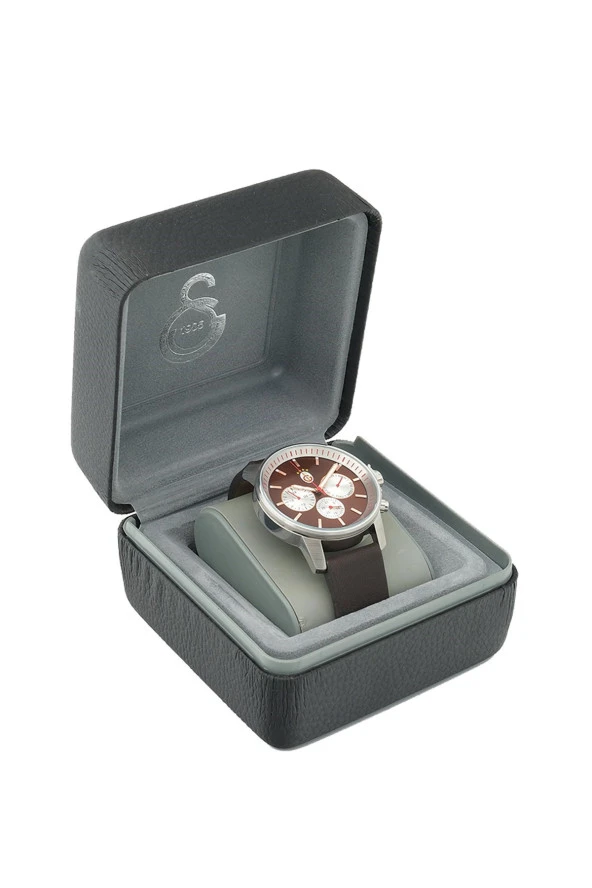 Galatasaray Orijinal Kahverengi Deri Kordonlu Kol Saati Hediyelik Ahşap Kutulu - 6