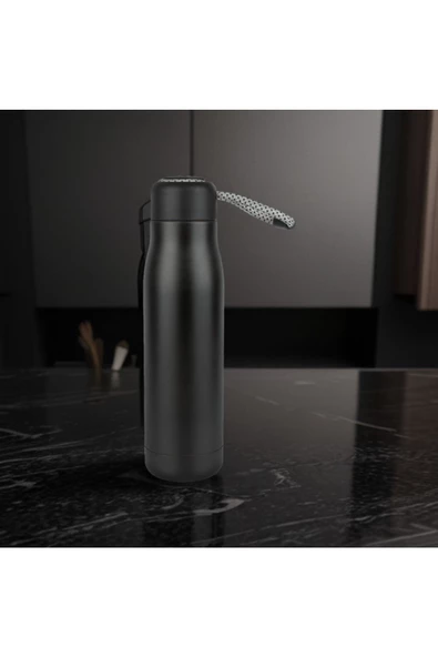 Paslanmaz Çelik 600 Ml Termos Mug Taşıma İpli SIcak ve Soğuk Muhafazalı Mug Kamp Piknik Spor - 2