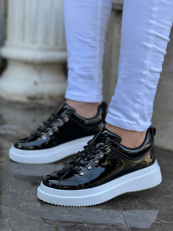 KB-X4 Siyah Rugan Yüksek Taban Bağcıklı Günlük Erkek Ayakkabı - Resim 2