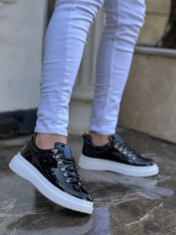 KB-X4 Siyah Rugan Yüksek Taban Bağcıklı Günlük Erkek Ayakkabı - Resim 3