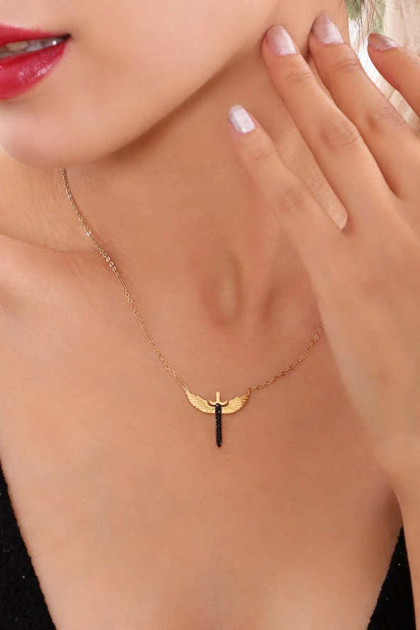 Kadın Melek Kanat Figürlü Çelik Kolye - Resim 2