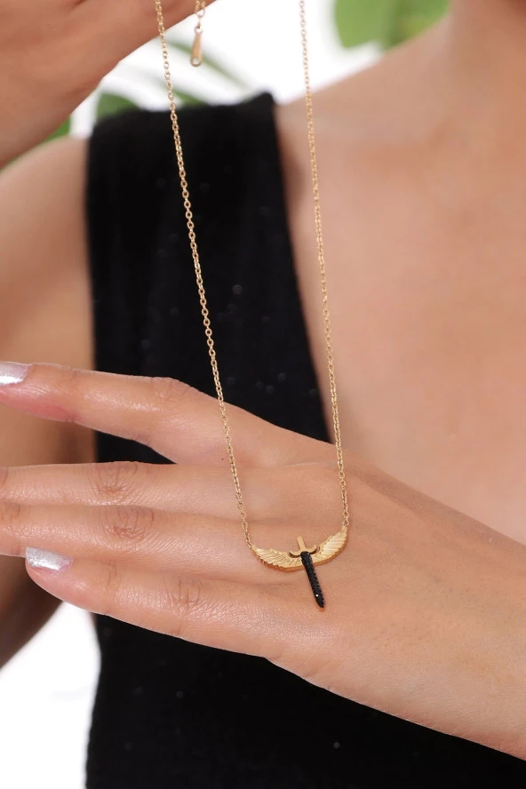 Kadın Melek Kanat Figürlü Çelik Kolye - Resim 3