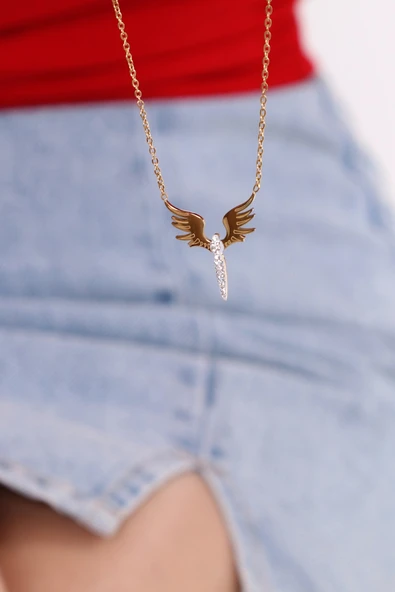 Kadın Altın Kaplama Kadın Melek Çelik Kolye - Resim 3