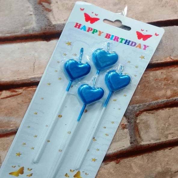 4 ADET METALİK AÇIK MAVİ KALPLİ PASTA MUMU MAVİ KALPLİ DOĞUM GÜNÜ MUMU PARLAK MAVİ PASTA MUMU ürün görseli