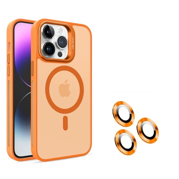 Gpack Apple iPhone 15 Pro Kılıf Magsafeli Standlı Sert Mika  Lens Koruyucu  Nano - Resim 5