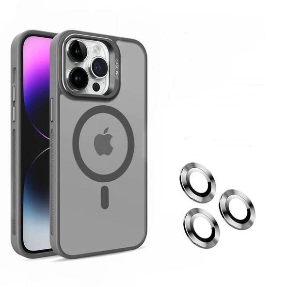 Gpack Apple iPhone 15 Pro Kılıf Magsafeli Standlı Sert Mika  Lens Koruyucu  Nano - Resim 4