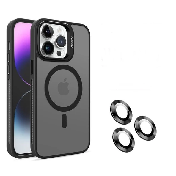 Gpack Apple iPhone 15 Pro Max Kılıf Magsafeli Standlı Sert Mika  Lens Koruyucu