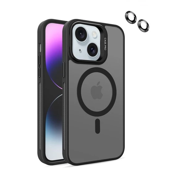 Gpack Apple iPhone 15 Plus Kılıf Magsafeli Standlı Sert Mika  Lens Koruyucu  Nano