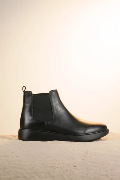 Düz Kauçuk Taban Bilekten Lastikli Orjinal Deri Erkek Bot - 2