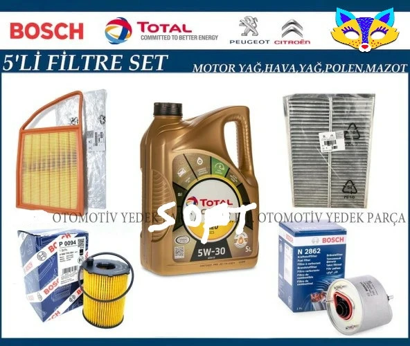 Peugeot Partner 1.6 Hdi Euakım Sero 5 Filtre Bti + TOTAL İNEO ECS 5W30 4LT Motor Yağı 2023 ÜRETİM