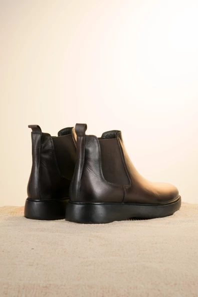 Düz Kauçuk Taban Bilekten Lastikli Orjinal Deri Erkek Bot - 8