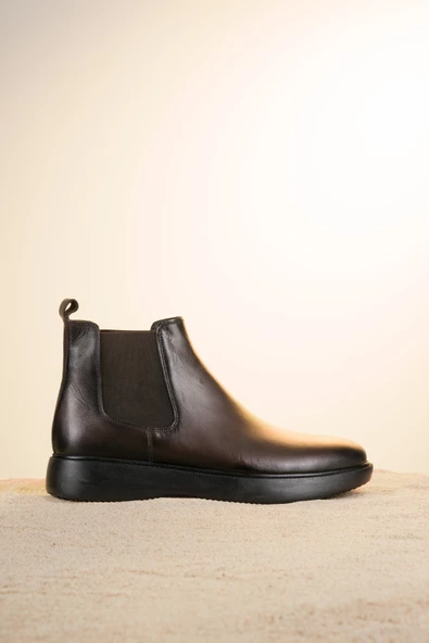 Düz Kauçuk Taban Bilekten Lastikli Orjinal Deri Erkek Bot - 7