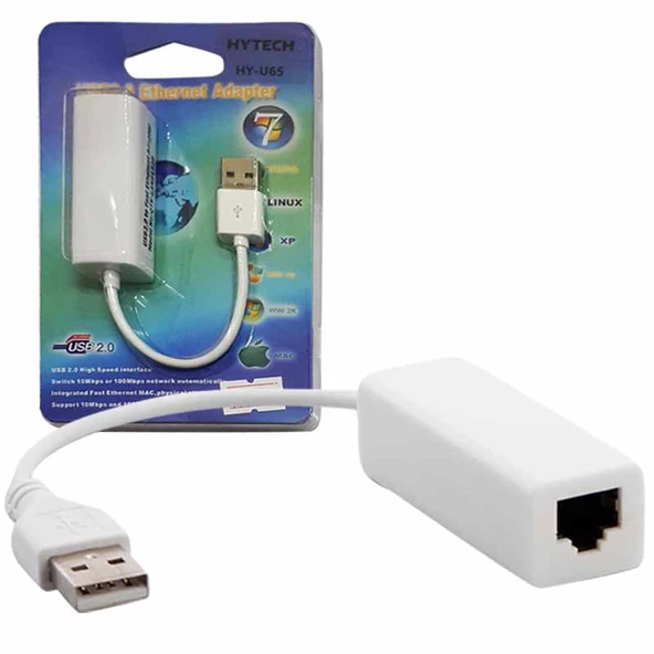 Hytech HY-U65 Usb 2.0 To RJ45 Ethernet Çevirici Usb İnternet Girişi Soketi Çevirici Dönüştürücü