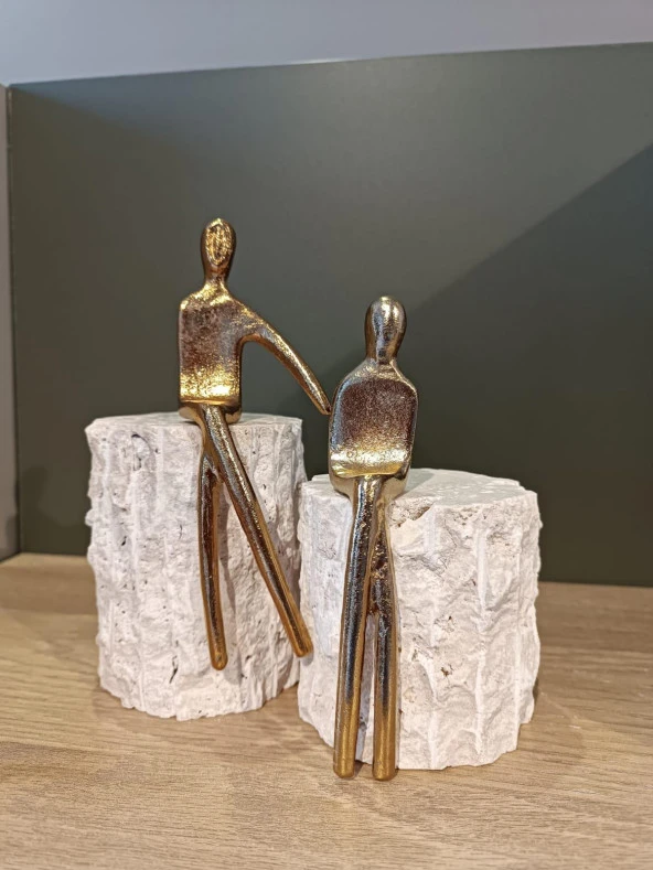 Crearthome 2 li Mermer Üstü Adam Dekoratif  Obje Gold M-1150-A