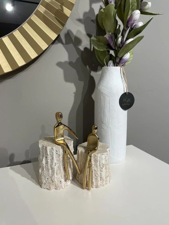 Crearthome 2 li Mermer Üstü Adam Dekoratif  Obje Gold M-1150-A - 2