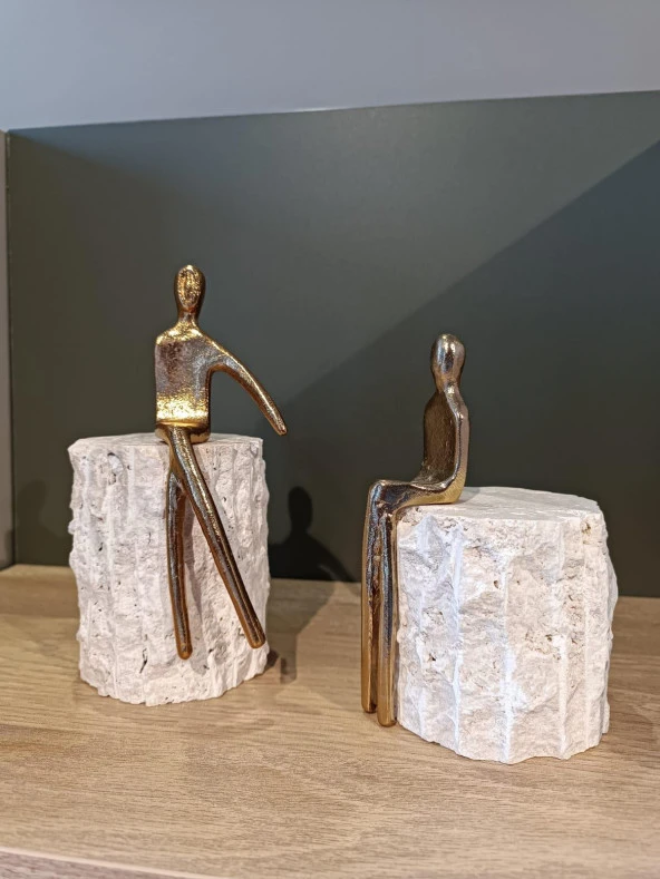 Crearthome 2 li Mermer Üstü Adam Dekoratif  Obje Gold M-1150-A - 3