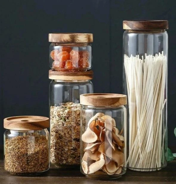 The Mia Ahşap Kapaklı Cam Saklama Kabı 700 ml CAM0316 - 2