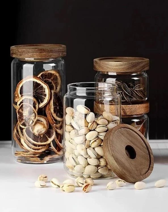 The Mia Ahşap Kapaklı Cam Saklama Kabı 700 ml CAM0316 - 3
