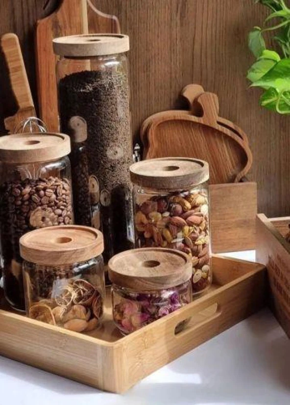 The Mia Ahşap Kapaklı Cam Saklama Kabı 300 ml CAM0318 - 4