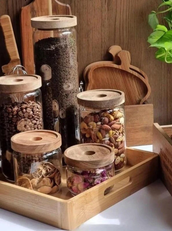 The Mia Ahşap Kapaklı Cam Saklama Kabı 700 ml CAM0316 - 4