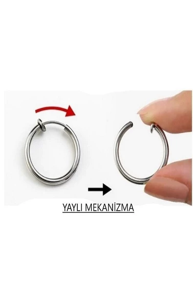 1 Adet Deliksiz Sıkıştırmalı Fake Yaylı ÇELİK Halka Küpe Kıkırdak Dudak Piercing Erkek Çelik Küpe - 3
