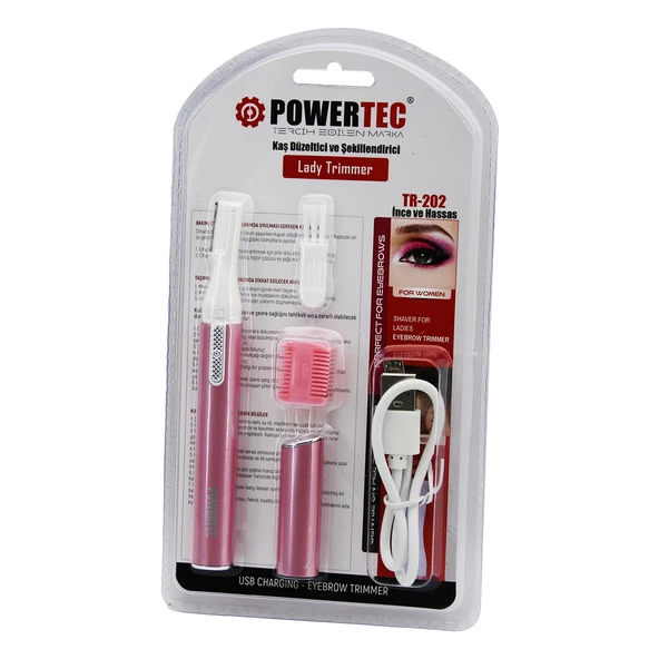 POWERTEC TR-202 KAŞ DÜZELTİCİ - ŞEKİLLENDİRİCİ PEMBE - USB ŞARJLI - KALEM MODELİ (4401)