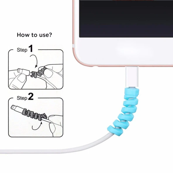 4'lü Apple, Android Şaj Kablosu Koruyucu Silikon Spiral Yay Aparat (4401)