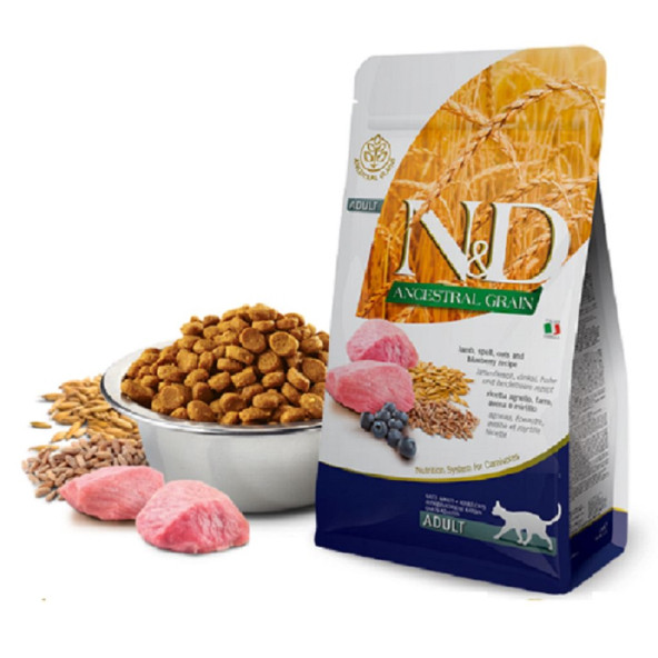 N & D Yaban Mersinli Kuzu Etli Kılçıksız Buğdaylı Yulaflı (Adult) Yetişkin Kuru Kedi Maması 5 kg