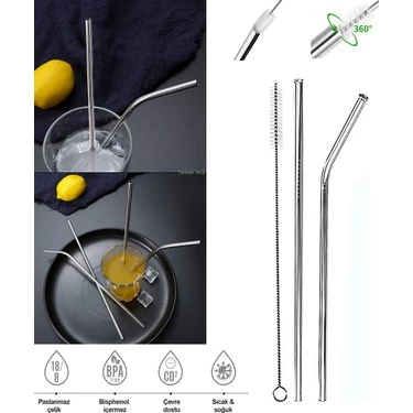 İkili Paslanmaz Çelik Metal Pipet Ve Temizleme Fırçası Seti - 2