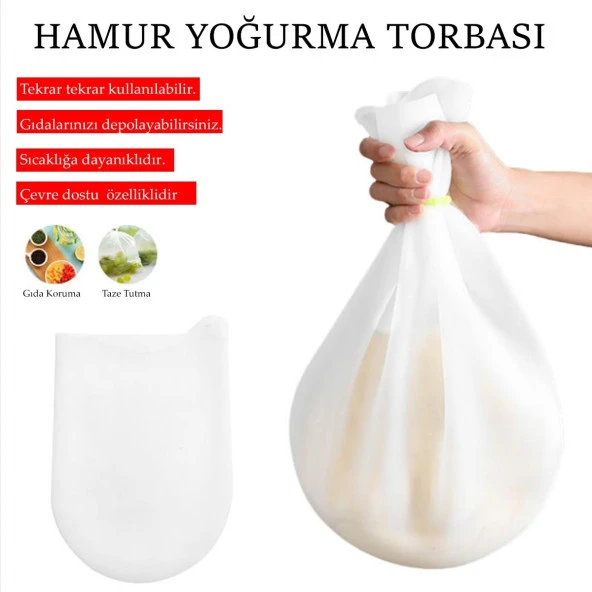 Orta Hamur Torbası Silikon Şeffaf Hamur Yoğurma Torbası Ekmek Makarna Mantı Hamuru Kolay Yoğurma (4401) - 3