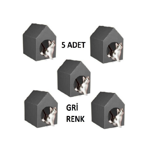 5 ADET Gri Kedi Köpek Evi Kulübesi Yuvası Plastik Demonte Taşınabilir